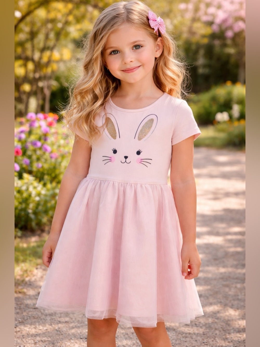 The Children’s Place Pink Bunny Tulle Dress Size 5T Easter Spring
